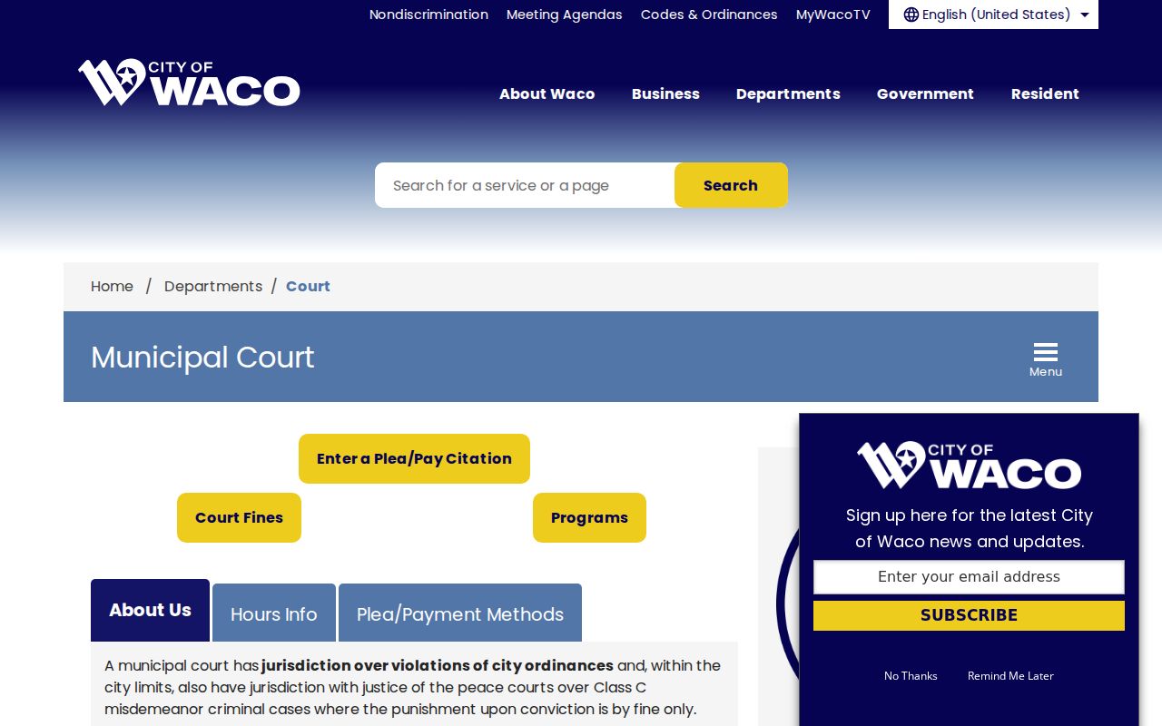 Waco warrant records guide, Municipal Court hours and payment instructions