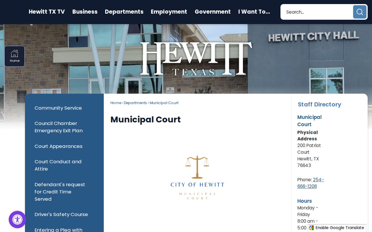 Hewitt warrant records guide, Municipal Court jurisdiction and contact information