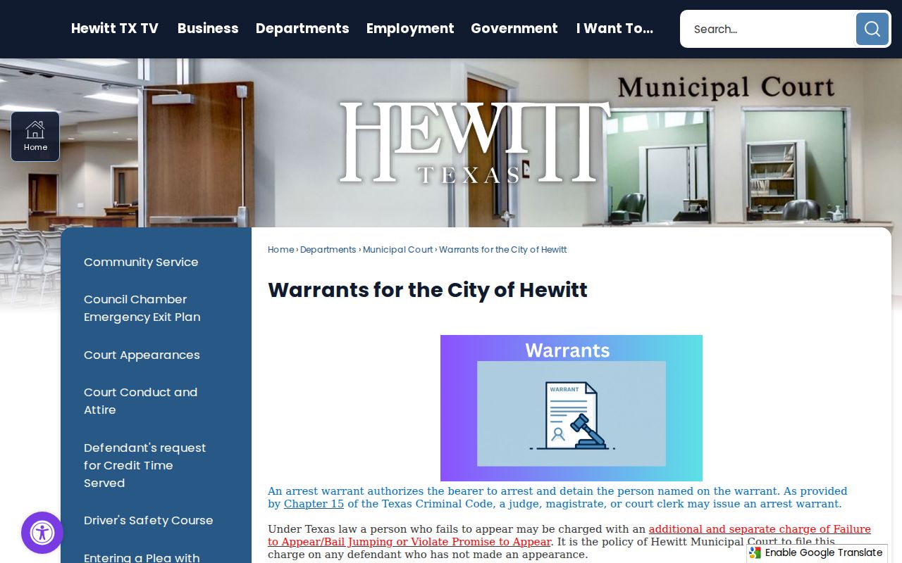 Hewitt warrant records, city warrant and Safe Harbor instructions
