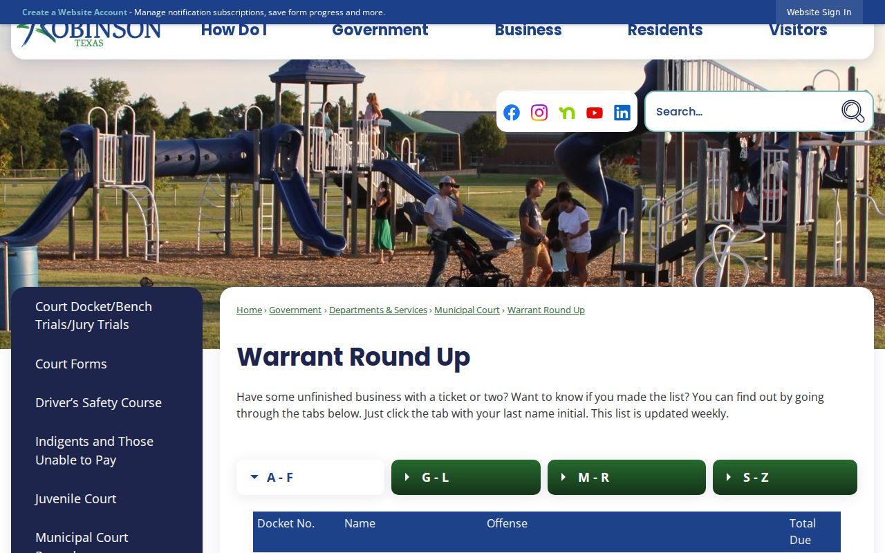 Robinson warrant records, Warrant Round-Up title and voluntary resolution details