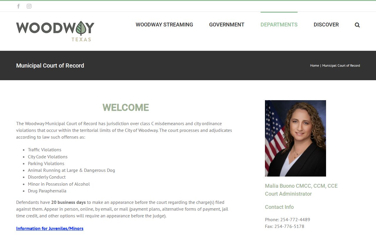 Woodway warrant records, Municipal Court of Record jurisdiction page
