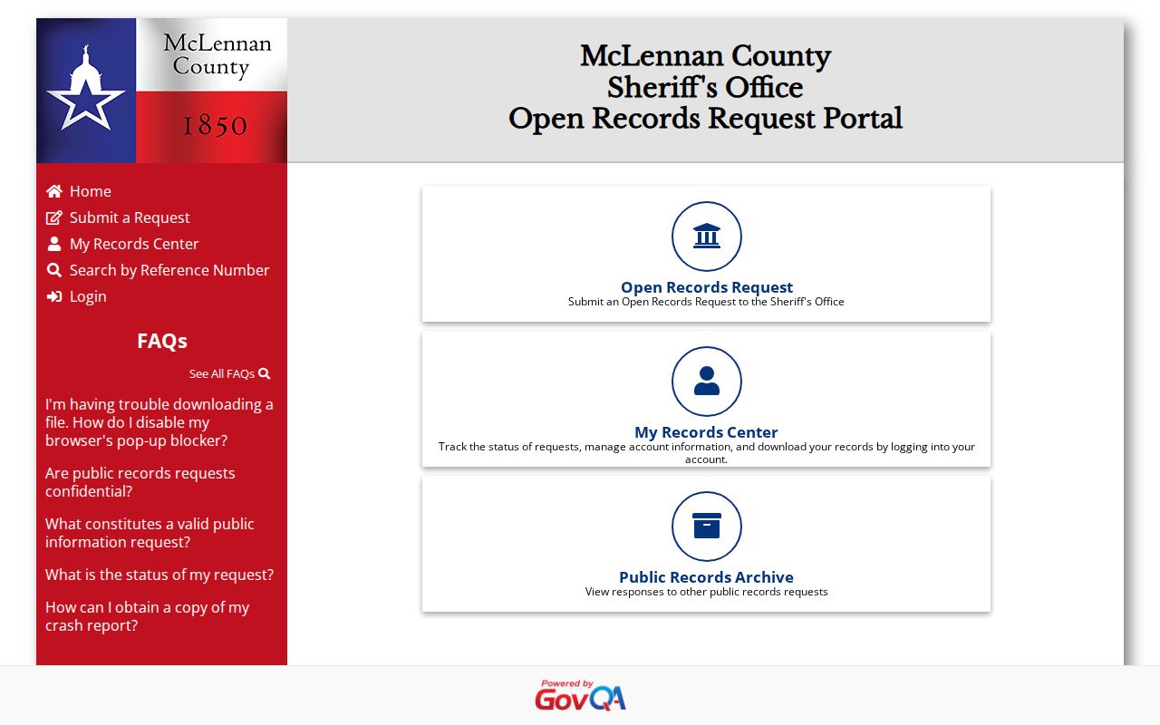 McLennan County warrant records guide, Sheriff public records request portal